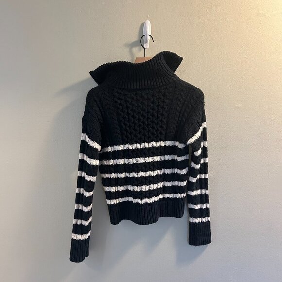 La Ligne x Target Quarter Zip Striped Cable Knit Sweater Size XXS Black White - Picture 4 of 11